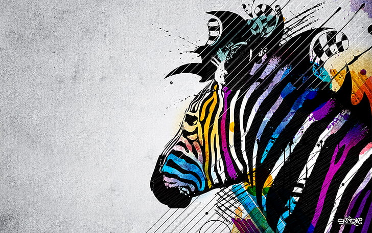 Abstract Zebra Colorful HD, black, yellow, white, blue and purple zebra painting, abstract, digital/artwork, colorful, zebra, HD wallpaper