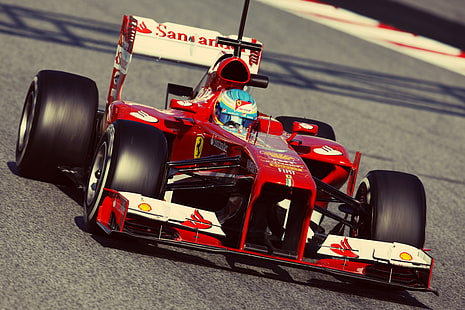 red and white F1 racing, ferrari, alonso, f1, formula 1, HD wallpaper HD wallpaper