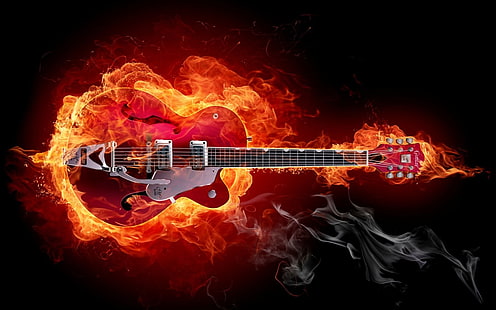 gitar, 3D, karya seni, api, Wallpaper HD HD wallpaper