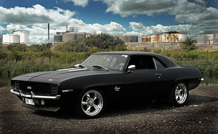Bil, Chevrolet Camaro SS, Muscle Cars, Clouds, black muscle car, car, chevrolet camaro ss, muscle cars, clouds, HD tapet