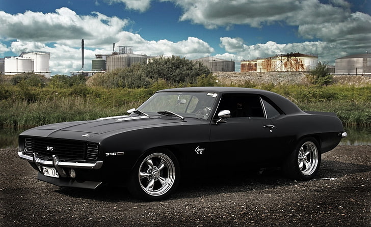 black muscle car, car, Chevrolet Camaro SS, muscle cars, HD wallpaper