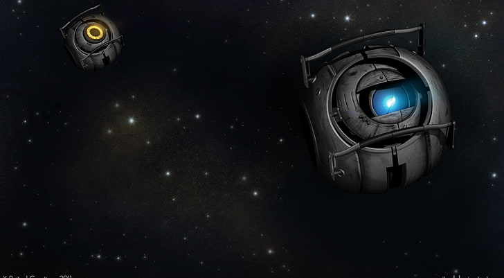 Portal 2 Wheatley In Space ، رسم توضيحي لمركبة الفضاء الرمادي ، ألعاب ، بوابة ، لعبة فيديو ، فضاء ، بوابة 2 ، ويتلي، خلفية HD
