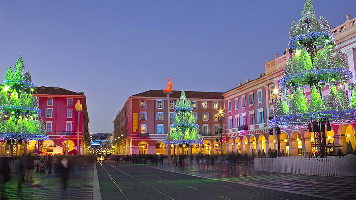 the city, France, Christmas, Provence-Alpes-Cote d'azur, Nice, place Massena, HD wallpaper