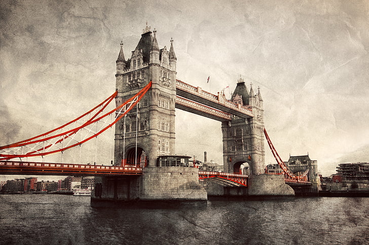 pintura de Tower Bridge, Londres, Inglaterra, Londres, vintage, Tower Bridge, rio Tamisa, HD papel de parede