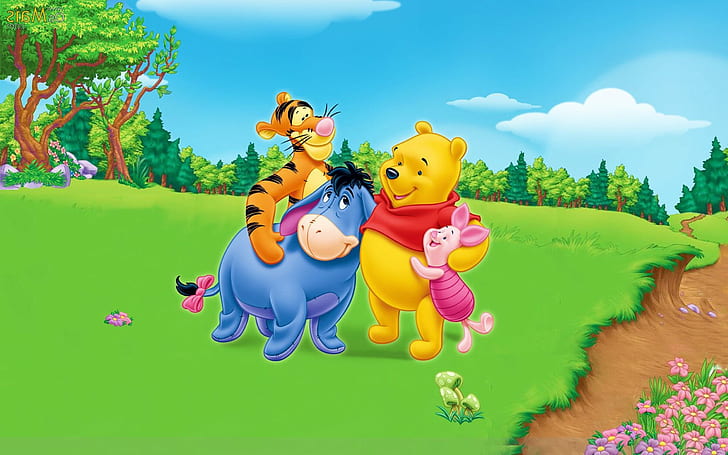 Winnie The Pooh Tigger Eeyore Piglet Приятелство с приятели Анимационен тапет за работен плот Цял екран 1920 × 1200, HD тапет