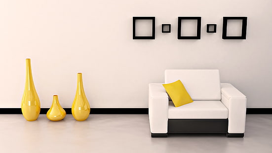 white leather sofa chair, room, chair, vase, wall, HD wallpaper HD wallpaper