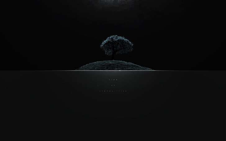 fond d'écran arbre noir, arbres, résumé, typographie, art numérique, Fond d'écran HD