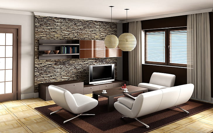 Elegante diseño de interiores, sala, sala de estar, casa, Fondo de pantalla HD