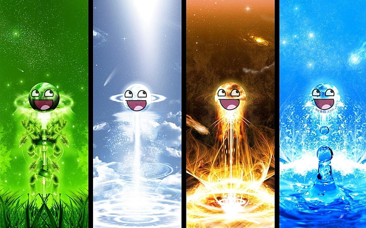 four elements digital wallpaper, Humor, Smiley, Elemental, HD wallpaper
