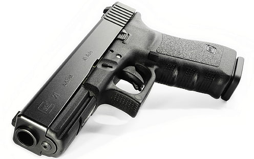 black semi-automatic pistol, gun, weapons, background, Glock 21, HD wallpaper HD wallpaper