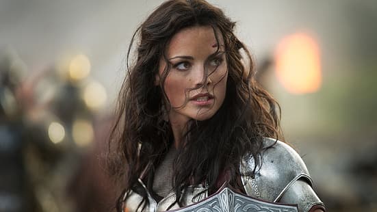 Jaimie Alexander, skådespelerska, Thor 2: The Dark World, krigare, strid, skärpedjup, film stills, brunett, kvinnor, HD tapet HD wallpaper