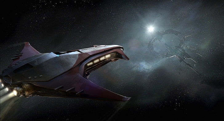 серо-фиолетовый иллюстрационный космический корабль, Star Citizen, видеоигры, космос, концепт-арт, научная фантастика, космический корабль, космическая станция, HD обои