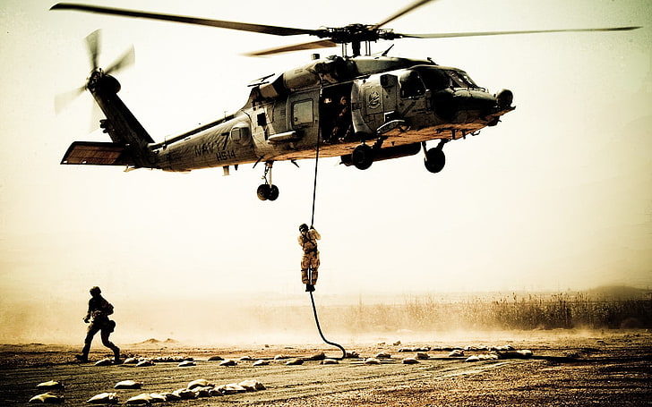 灰色のヘリコプター、ヘリコプター、軍隊、兵士、米国海軍、 HDデスクトップの壁紙