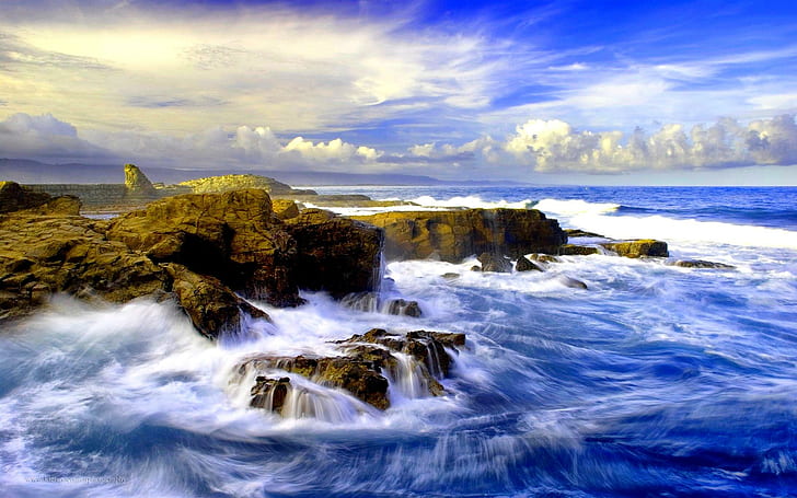 Fond d'écran Wave Crash, vague de mer et formation rocheuse, vague, rock, crash, plage, nature et paysages, Fond d'écran HD