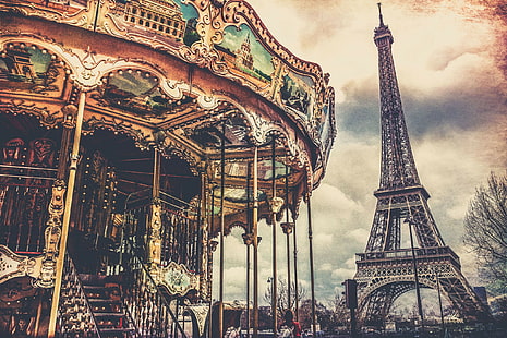París, carrusel, Torre Eiffel, Fondo de pantalla HD HD wallpaper