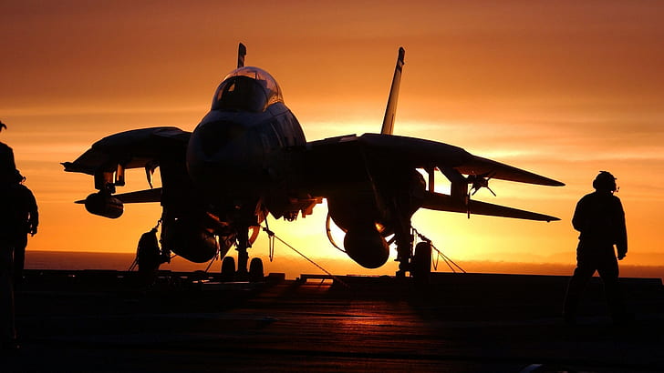 jet fighter, aircraft, aviation, air force, sky, military aircraft, fighter aircraft, f-14 tomcat, sunset, grumman f 14 tomcat, HD wallpaper