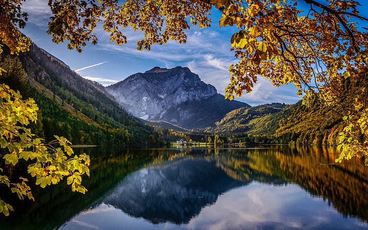 Áustria, lago, outono, natureza, montanhas, ao ar livre, HD papel de parede