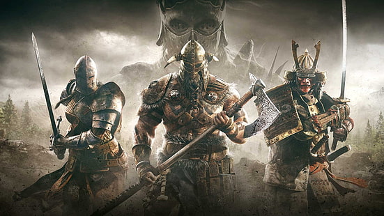 Four Honor wallpaper, For Honor, video games, Vikings, samurai, knight, crusaders, sword, Axe, HD wallpaper HD wallpaper