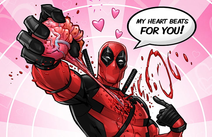 Marvel Deadpool illustration, art, deadpool, Valentine's Day, ryan reynolds, marvel comics, Patrick Brown, PatrickBrown, Happy Valentine's Day, HD wallpaper