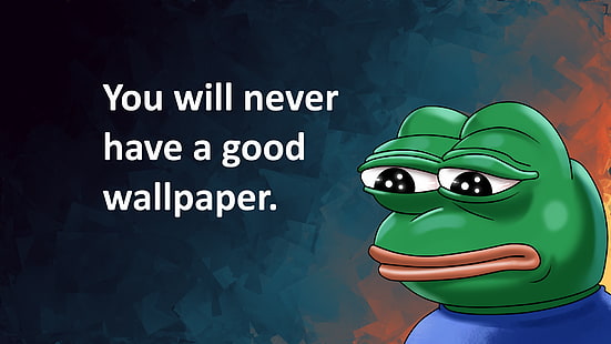 green frog with you will never have a good wallpaper, FeelsBadMan, memes, Pepe (meme), humor, HD wallpaper HD wallpaper