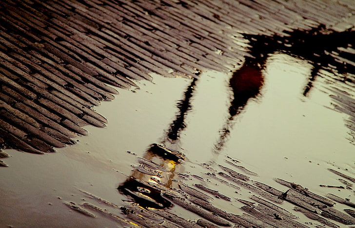 Reflexion, Bürgersteige, Straßenlaterne, Wasser, Pfütze, HD-Hintergrundbild
