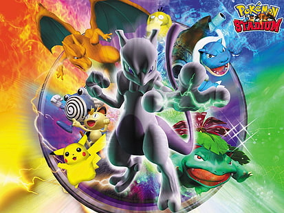Papel de parede de Pokemon Stadium, Pokémon, Charizard, Blastoise, Mewtwo, HD papel de parede HD wallpaper
