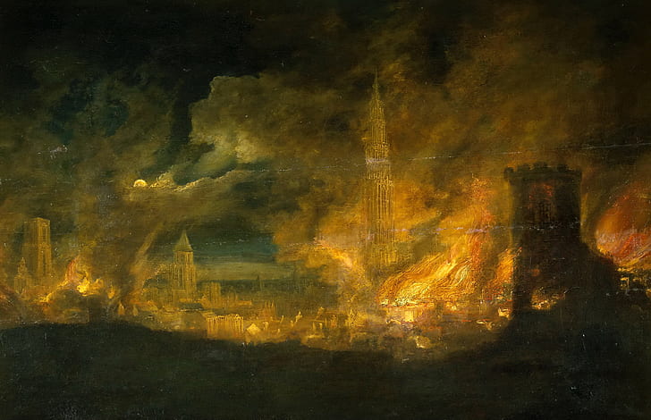landscape, picture, glow, Daniel van Hail, A fire in the City, HD wallpaper