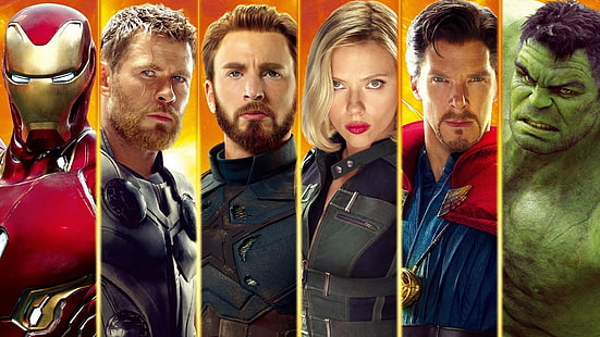 Film, Avengers: Infinity War, Black Widow, Captain America, Doctor Strange, Hulk, Iron Man, Thor, Sfondo HD HD wallpaper