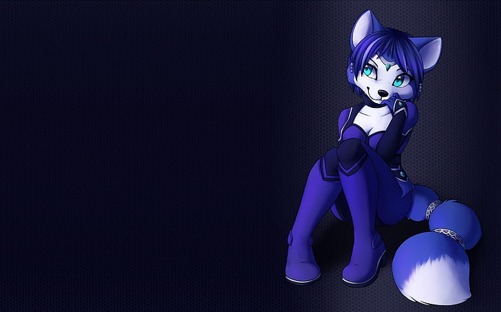 purple female fox character illustration, Krystal, furry, Anthro, Star Fox, HD wallpaper