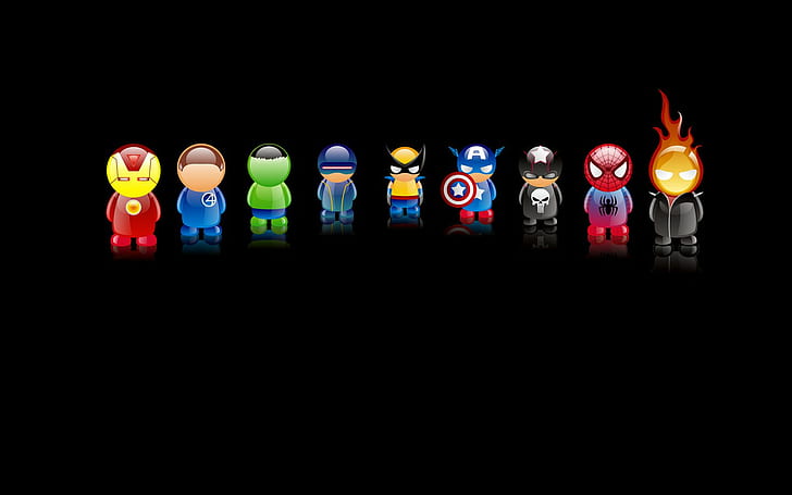 Black Iron Man Fantastyczna Czwórka Hulk Hulk Cyclops Wolverine Kapitan Ameryka Punisher Spider-man Gh HD, figurki bobbleheadów superbohaterów, rysunek / komiks, czarny, człowiek, pająk, żelazo, ameryka, kapitan, rosomak, hulk, czwórka, punisher, fantastycznie, cyklop, gh, Tapety HD