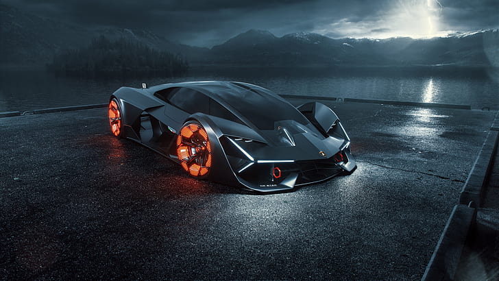 rendering, Lamborghini, supercarro, hipercarro, O Terceiro Milênio, HD papel de parede