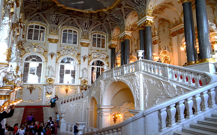 Museo dell'Ermitage, San Pietroburgo Inside Hermitage Stairs 19047, Sfondo HD