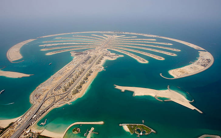 Palm Jumeirah, isla, ciudad, edificios, mar, patrón, vista aérea, palm jumeirah, isla, ciudad, edificios, mar, patrón, vista aérea, Fondo de pantalla HD