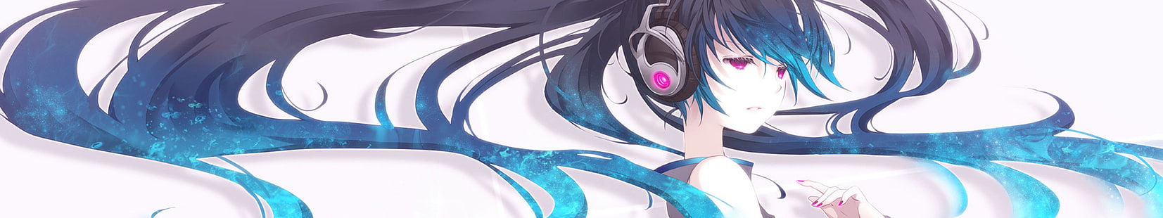 słuchawki vocaloid hatsune miku niebieskie włosy anime różowe oczy anime girls 5760x1080 ludzie Pink hair Sztuka HD, vocaloid, słuchawki, Tapety HD HD wallpaper