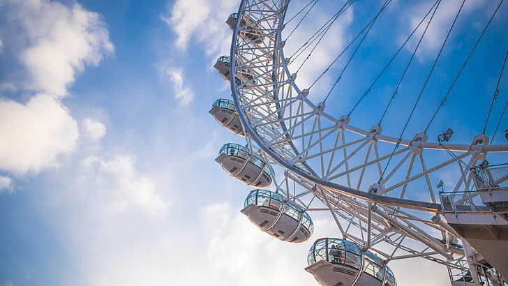 roda Ferris abu-abu, arsitektur, kota, London Eye, awan, Wallpaper HD
