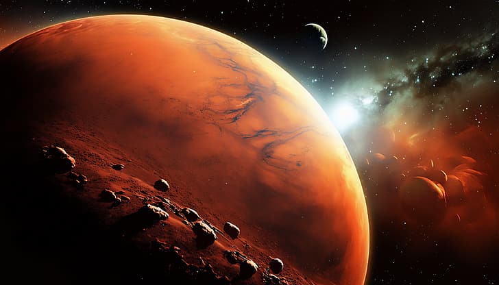 Seni AI, ilustrasi, Mars, planet, oranye, Wallpaper HD