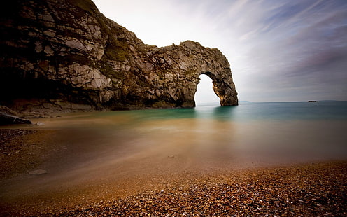arco, puerta, dorset, durdle, inglaterra, piedra caliza, océano, orilla, Fondo de pantalla HD HD wallpaper