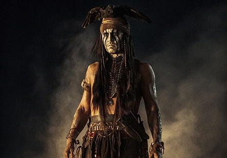 Johnny Depp, bird, eagle, Johnny Depp, man, actor, Indian, The Lone Ranger, Tonto, HD wallpaper HD wallpaper