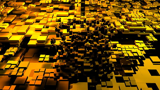 Абстрактен куб, жълта илюстрация, абстракт, куб, цвят, HD тапет HD wallpaper