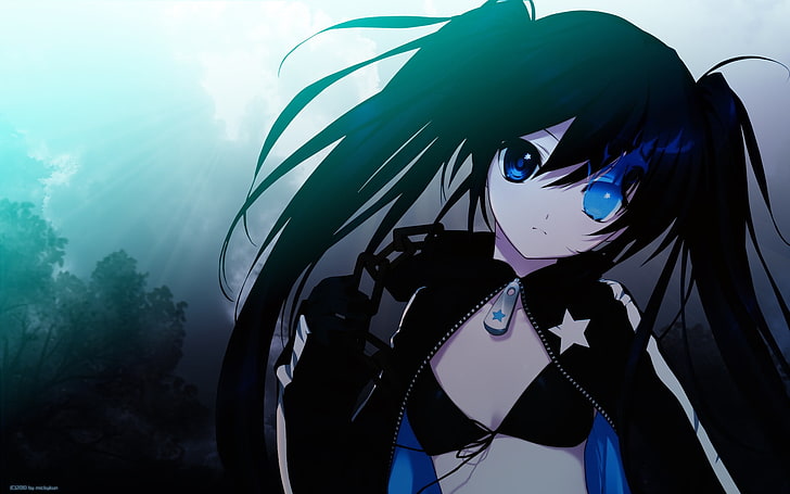 black-haired pony-tailed anime character, Black Rock Shooter, twintails, anime girls, anime, HD wallpaper