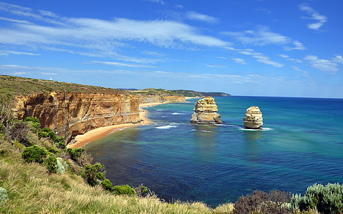 グレートオーシャンロード、オーストラリア、青、崖、緑、風景、自然、ニコン、nikonaf‑sdxnikkor18‑105mmf / 3.5‑5.6gedvr、nikond90、海、写真、海景、空、十二使徒、ビクトリアオーストラリア、水、 HDデスクトップの壁紙 HD wallpaper