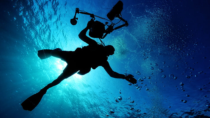 Mergulhador no oceano 4K, oceano, mergulhador, mergulhador, HD papel de parede