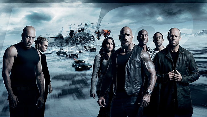Vin Diesel, Charlize Theron, Michelle Rodriguez, Tyrese Gibson, Ludacris, Jason Statham, Öfkeli Kaderi, HD masaüstü duvar kağıdı