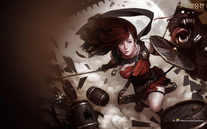 Ilustración de guerrera de pelo marrón, Vindictus, videojuegos, Fondo de pantalla HD
