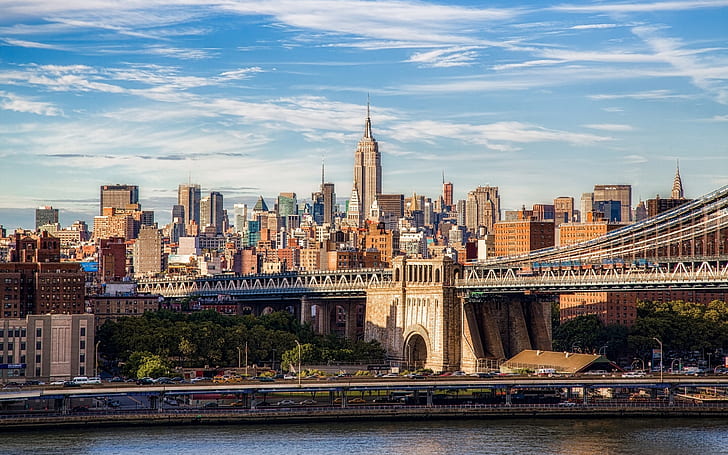 جسر بروكلين في مانهاتن ، جسر بروكلين ، مانهاتن ، مدينة نيويورك ، نيويورك، خلفية HD