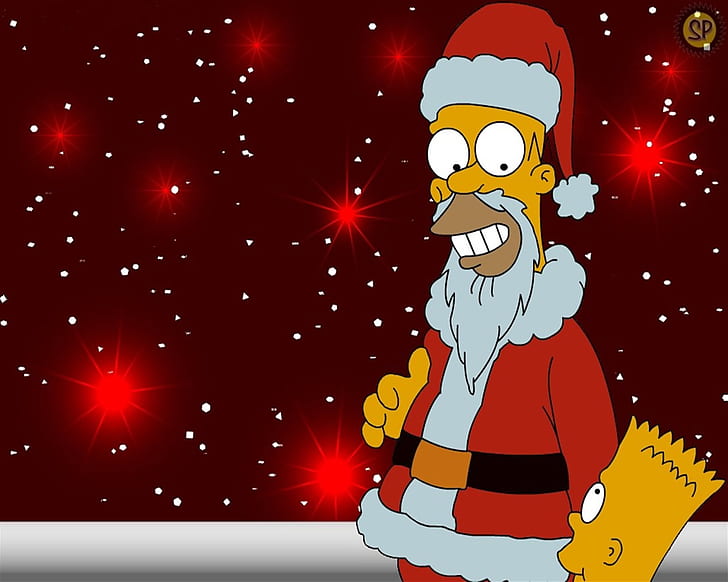 Симпсон Санта-Клаус, мультфильм, красная одежда, длинная борода, Симпсон Санта-Клаус, мультфильм, красная одежда, длинная борода, HD обои