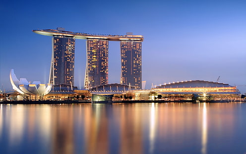 Marina Sand Körfezi, Singapur, Singapur, gece şehir, otel, HD masaüstü duvar kağıdı HD wallpaper