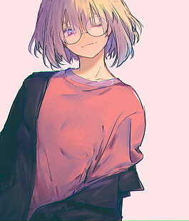 anime, anime girls, glasses, simple background, HD wallpaper HD wallpaper