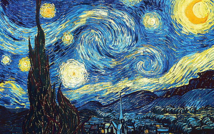lukisan, malam berbintang, abstrak, Vincent van Gogh, Wallpaper HD