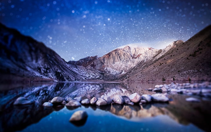 água montanhas natureza noite estrelas rochas pedras califórnia tiltshift serra nevadas lagos condenar l natureza montanhas arte HD, água, montanhas, HD papel de parede